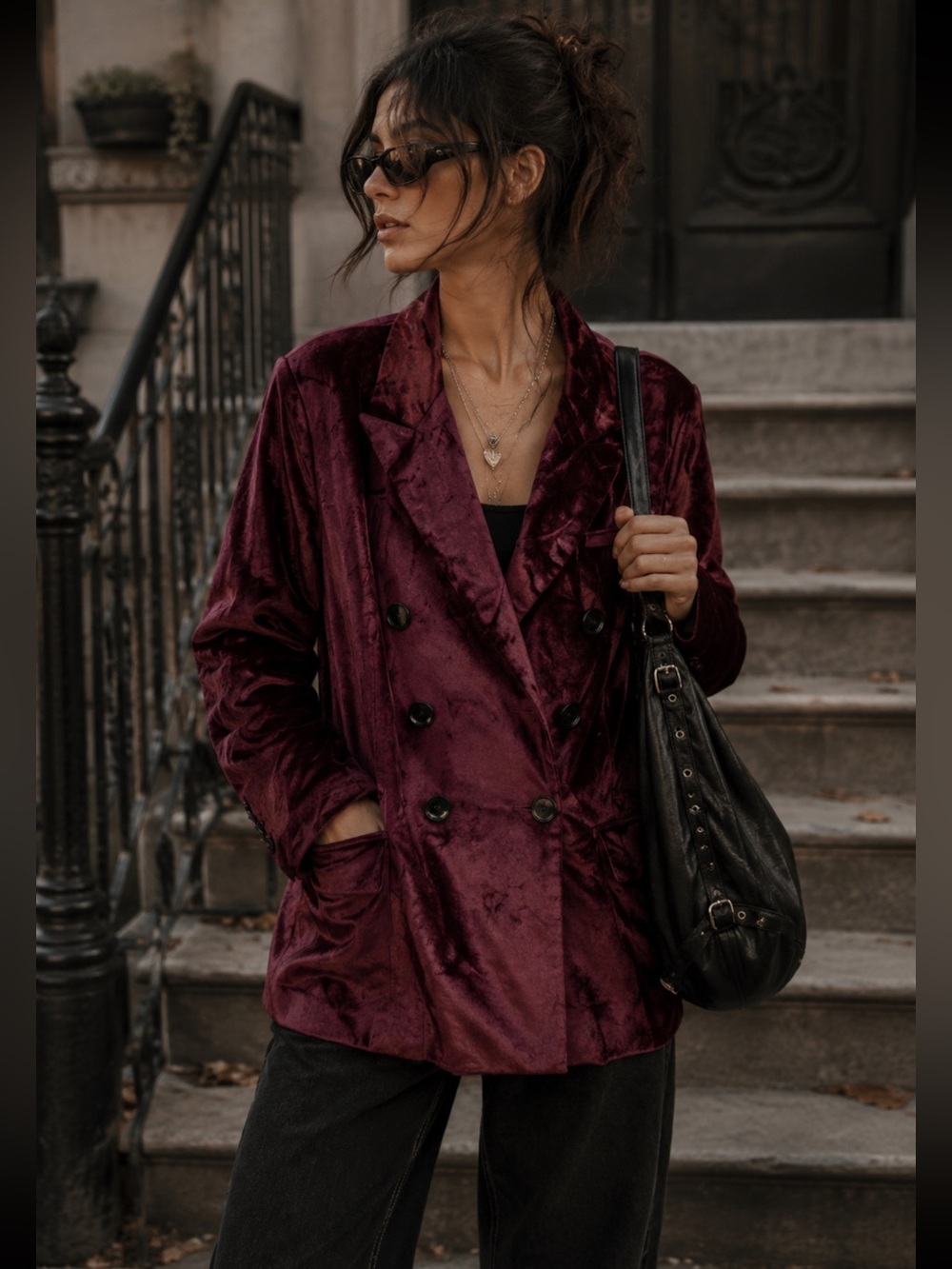 Free People - Velvet Ashby Blazer - double breasted in a cranberry - size M